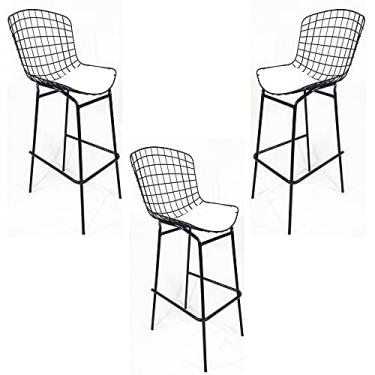 Imagem de Kit 3 Banquetas BERTÓIA preta assento branco tubular altura 70cm - Poltronas do Sul
