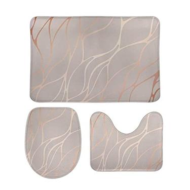 Imagem de Top Carpenter Conjunto de 3 peças antiderrapante de tapetes para banheiro com design de mármore rosa + capa para tampa de vaso sanitário + tapete para decoração de banheiro