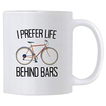 Imagem de Casitika Presentes de ciclismo para homens e mulheres. I Prefer Life Behind Bars. Caneca humorística de bicicleta com 325 ml. Ideia de presente para entusiastas de bicicleta.