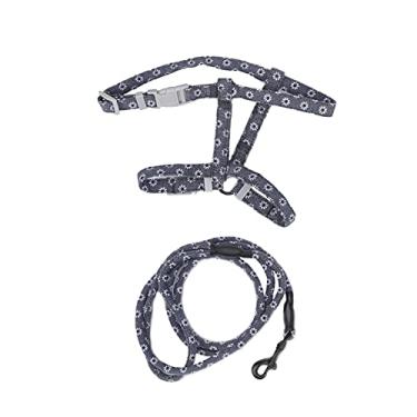 Imagem de Conjunto de coleira e arnês para gatos, conjunto de coleira ajustável de coelho, peitoral traseiro de tração e correia para animais de estimação para gatos pesando 2,5 a 10 kg (florestas cinza escuro, M)