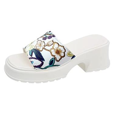 Imagem de Sandálias femininas de boca de peixe sem cadarço sandália confortável sapatos boêmio sapatos com estampa de flores chinelos plataforma plataforma (roxo, 8)