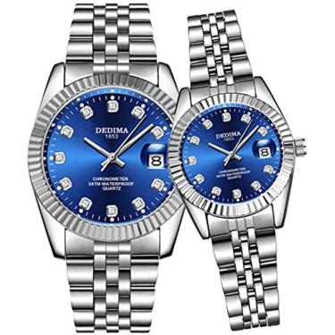 Imagem de Relógios de casal de moda, pares de relógios de aço inoxidável, azuis - conjunto de 2