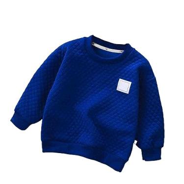 Imagem de Camiseta de algodão para meninos e crianças bebê cor sólida suéter infantil quente para outono e inverno camiseta masculina, Azul, 18-24 Months