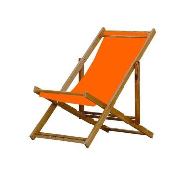 Imagem de Espreguiçadeira Preguiçosa Dobrável sem Braço Envernizada Tecido Laranja Laranja