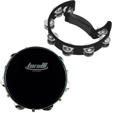 Imagem de Kit Samba Pandeiro Pele Preta + Pandeirola Meia Lua Torelli