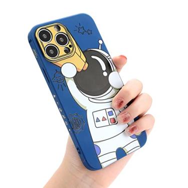 Imagem de Yonds Queen Capa fofa para iPhone 14 Pro Max, design de espaço de astronauta de desenho animado legal elegante bumper macio de borracha TPU protetora antiderrapante à prova de choque criativa (telescópio azul, iPhone 14 Pro Max)