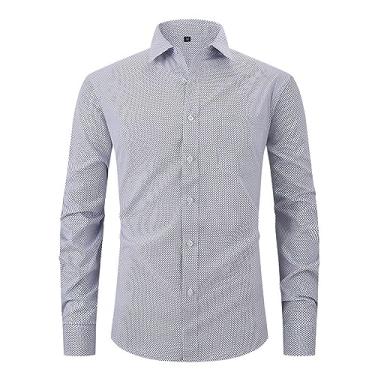 Imagem de Camisa social masculina de manga comprida slim fit abotoada xadrez bolso camisetas macias e confortáveis, Cinza, P