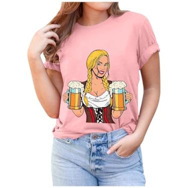 Imagem de Camisetas femininas Oktoberfest Funny Beer Graphic Tops Drinking Summer Casual Camisetas 2024 Trendy Beer Fest Blusas Túnica, rosa, P