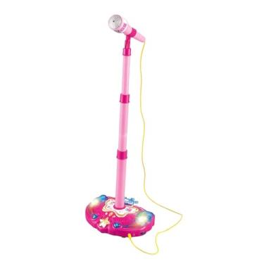 Imagem de menolana Microfone de brinquedo com suporte embutido, música e luz, altura ajustável, máquina de karaokê para crianças, lembranças de festa