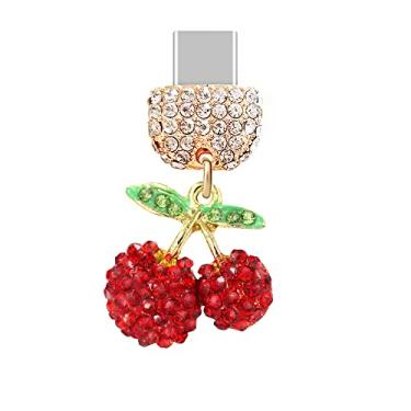 Imagem de ELISE & FONDA Tp149 Tipo-C porta de carregamento USB cristal antipoeira pingente pequeno cereja pingente de telefone celular charme para Samsung Galaxy/Huawei/OnePlus/Xiaomi/oppo telefones Android