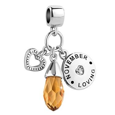 Imagem de GMXLin Pingentes de aniversário de pedra do mês de nascimento em forma de gota e coração de amor, compatível com pulseiras Pandora Charms, Cobre, Cobre