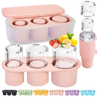 Imagem de Rhewatin 1 bandeja de gelo para Stanley/Yeti/Simple Modern etc. Copos de 850 a 1,134 g, bandeja de silicone para cubos de gelo com caixa e tampa, rosa