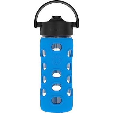 Imagem de Lifefactory Garrafa de água de vidro com tampa de canudo pivô, 350 ml, azul cobalto