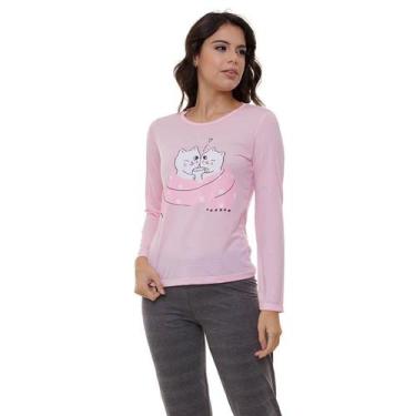 Imagem de Pijama Longo Gatos Doce Luar 5220, Rosa, Preto, G