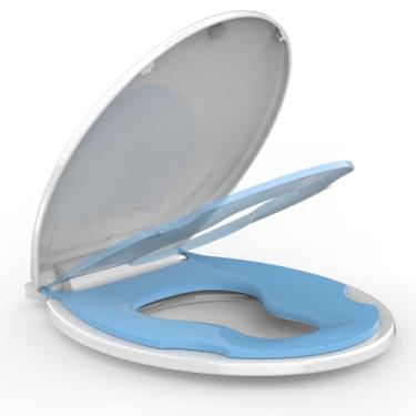 Imagem de Assento de vaso sanitário redondo, assento de vaso sanitário com assento de criança embutido, assento de vaso sanitário redondo para adultos e crianças, com fechamento suave, fácil de instalar e