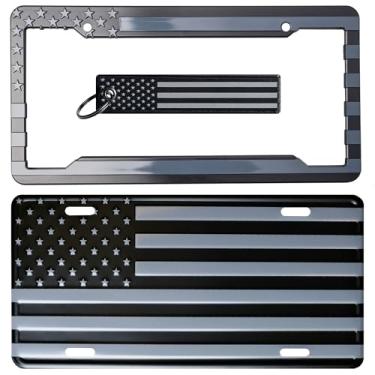 Imagem de DillenCo Kit combo de placa, moldura e chave da bandeira americana cinza e preto