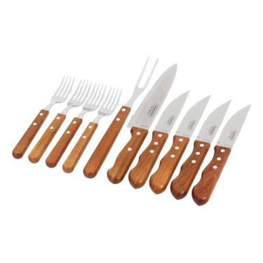 Imagem de Conjunto De Talheres Madeira E Aco Inox 10 Pecas Tramontina, Marrom