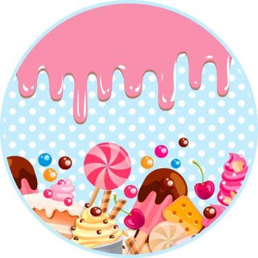 Imagem de Painel de Lona Redondo Doces Diversos Fundo Poá - Fabrika De Festa, 10