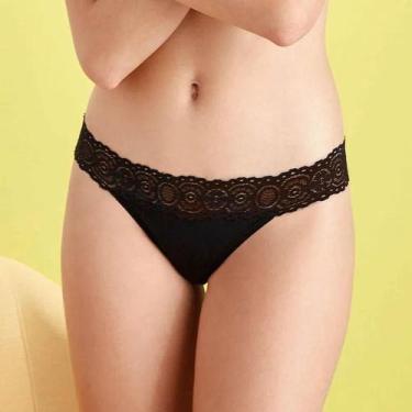 Imagem de Calcinha Fio Dental Cotton Sloggi 27124 Com Renda, Preto, G