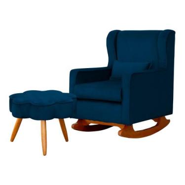 Imagem de Kit Poltrona e Puff Aurora Balanço Veludo Marinho - FM - Fina Mobília