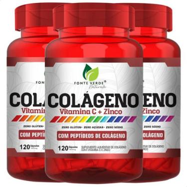 Imagem de 3 Potes Colágeno + Vitamina C + Zinco Kit 360 Cáps - Fonte Verde