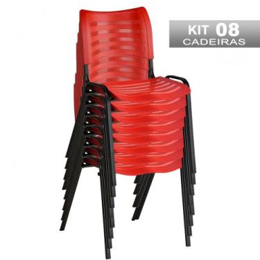 Imagem de Kit 8 Cadeiras Empilhável Iso Fixa Escolar Vermelha Para Escritório Re