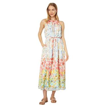 Imagem de Maggy London Maxi feminino estampado floral frente única com laço na cintura, Marfim/coral pêssego, 42