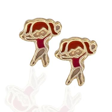 Imagem de Brinco de Pressão Infantil BP - Menina Bailarina | Banhado a Ouro 18K ou Prata 925 | Clipe Ômega Francês (Ouro)