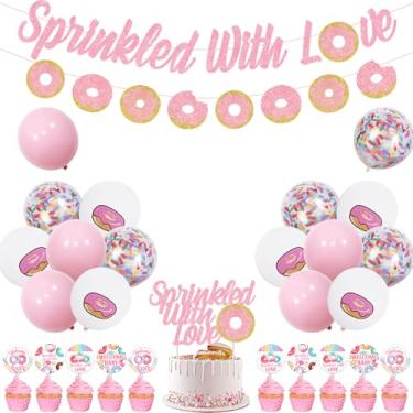 Imagem de Wonmelody Donut Sprinkle Baby Shower Decorations Sprinkled With Love Banner Cake Topper Donut Theme Garland Kit Donut Baby Shower Decoration Donut Balloon Pink Donut Welcome Baby Decor for Baby Girl