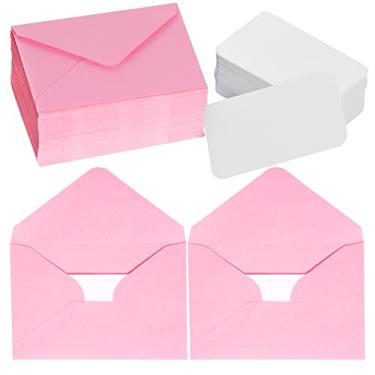 Imagem de jiebor 100 conjuntos de mini cartões em branco para o Dia dos Namorados com pequenos envelopes para o Dia dos Namorados, cartão de presente rosa, envelopes para convite de casamento, Dia dos Namorados, Dia das Mães, cartões de visita 10 x 7 cm