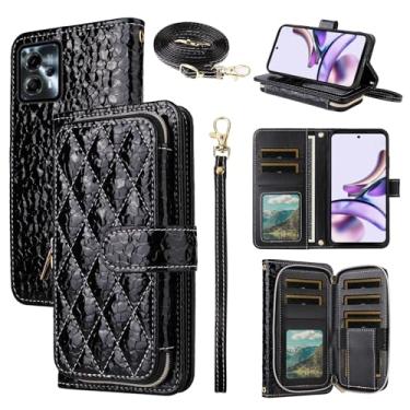 Imagem de Furiet Argyle Capa carteira para Motorola Moto G13/G23 com tiracolo/alça de pulso Luxuosa PU Couro Kickstand Bolsa com Zíper À Prova de Choque Suporte de Cartão Capa de Celular para G 13 23 4G