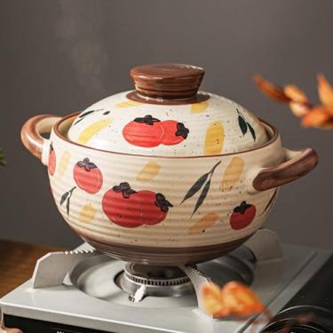 Imagem de Caçarola de cerâmica, panela de argila, panelas de barro com tampa, panela para ensopado, sopa, vapor, forno seguro - resistente ao calor (caqui, 4,7 QT)