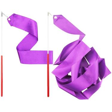 Imagem de FAZHBARY Fitas de dança, fitas de ginástica rítmica, flâmulas de dança para varinhas giratórias de bastão suprimentos de treinamento de dança artística, pacote com 2 violeta