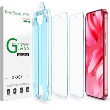 Imagem de amFilm Alinhamento automático OneTouch para Pixel Google Pixel 9a [6,3 polegadas] Protetor de tela de vidro temperado 2025, instalação em 30 segundos, sem bolhas, compatível com capas, antiarranhões