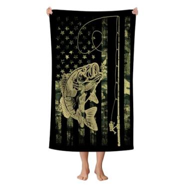 Imagem de WZOMT Toalha de praia de microfibra bandeira americana camuflagem robalo pesca peixe camuflagem verde exército preto toalhas de banho para crianças adultas, toalha de piscina de secagem rápida à prova