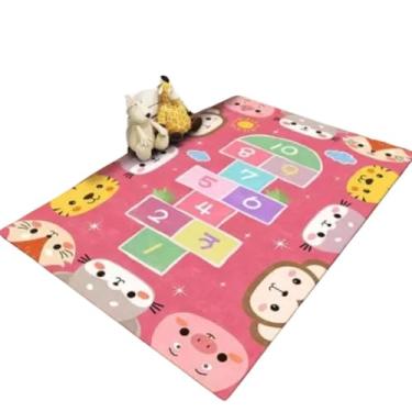 Imagem de Tapete Tatame Antiderrapante Emborrachado Quarto Criança Infantil Macio Bebe Menina Safari Rosa