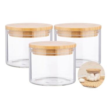 Imagem de Kit 3 Potes Hermético De Vidro Borossilicato Com Tampa de Bambu Moderno E Luxuoso Organização 500ml