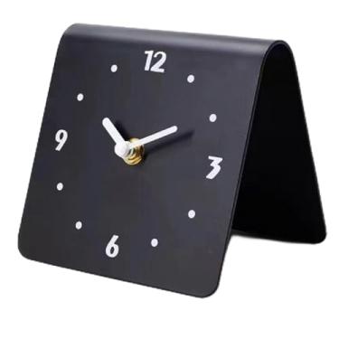 Imagem de Relógio de Mesa de Metal, Manto Silencioso Relógio Decorativo Ornamento para Quarto Cabeceira Sala Estar Casa (Preto)