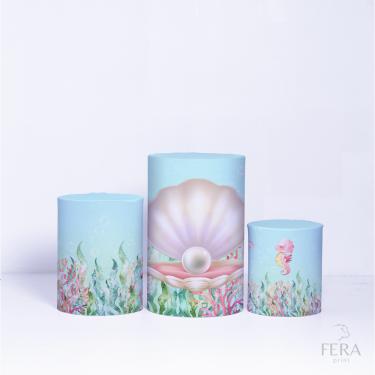 Imagem de Trio de Capa Cilindro para Festa Infantil Veste Fácil C/elástico Fundo do Mar