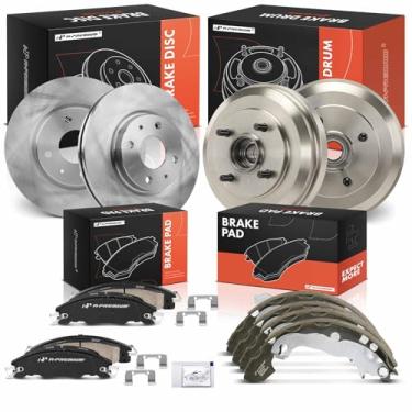 Imagem de A-Premium Rotores de freio a disco ventilado dianteiro e traseiro + kit de pastilhas de cerâmica compatível com modelos selecionados Ford - Focus 2009 2010 2011, freios a tambor traseiros, conjunto de