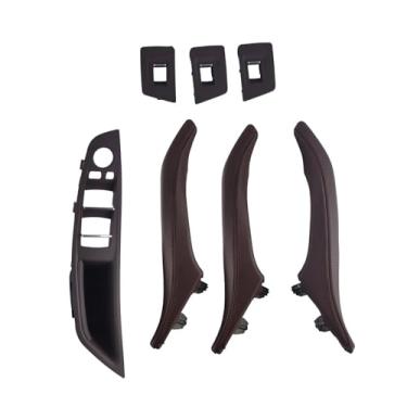 Imagem de Couro de luxo com volante à direita RHD compatível com BMW Série 5 F10 F11 F18 520 Preto Maçaneta interna da porta do carro Painel interno Puxador Capa de acabamento(7PCS Mocha)