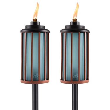 Imagem de TIKI Brand 1122119 Easy Install Pacote com 2 Tocha de vidro listrada Tiki Retro de 163 cm, azul