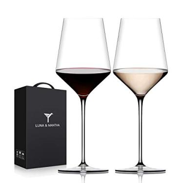 Imagem de Conjunto de 2 taças de vinho tinto, taças de vinho de cristal premium sopradas à mão, 425 g, borda fina, haste longa, perfeita para vermelho ou branco, uso diário, aniversário de casamento exclusivo