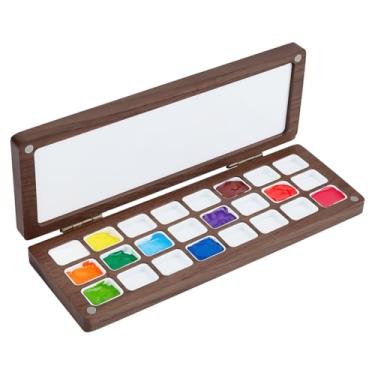 Imagem de PH PandaHall Paleta de tinta aquarela vazia, 24 grades, bandeja de tinta de nogueira lavável com tampa, caixa de pintura de madeira, caixa de aquarela para pintores, estudantes, estúdios adultos, casa
