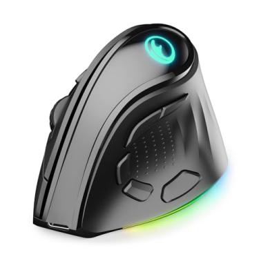 Imagem de IFYOO Mouse ergonômico vertical sem fio recarregável RGB G53 2,4 G/BT/com fio, 5 botões laterais, máximo de 8400 DPI, para computador, notebook, laptop, Windows 11 10, Mac, iPad OS, Android - Preto