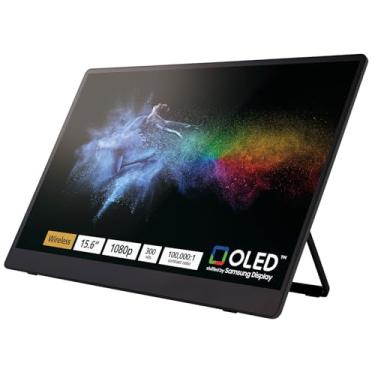 Imagem de RICOH Monitor de tela leve 150BW portátil de 39.6 cm OLED 300nit e tela sensível ao toque com alto-falantes duplos, sem fio com multicasting, alimentado por bateria - para laptop, desktop, Mac, PC