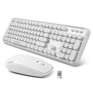 Imagem de Combo de teclado sem fio, 2,4 GHz, teclado branco sem fio, máquina de escrever, teclado retrô para computador de escritório em tamanho real e mouse óptico fofo com 3 DPI para Mac PC Desktop Laptop