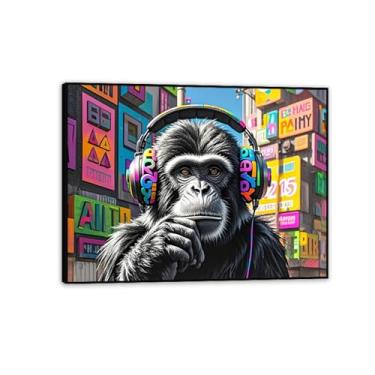 Imagem de Macaco gorila animal pintura inspiradora imagens pôsteres arte abstrata cidade macaco chimpposter banksy arte de parede para sala de estar escritório decoração de parede 80 x 60 cm (32 x 24 polegadas