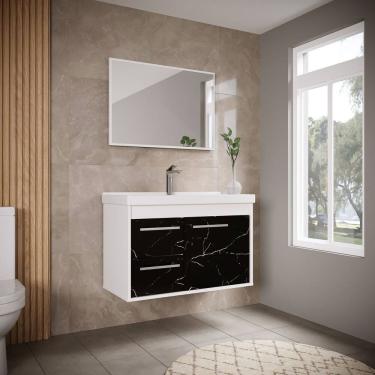 Imagem de Conjunto Gabinete de Banheiro em MDF com Espelheira Potenza Preto