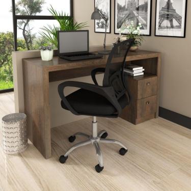 Imagem de Mesa Para Escritório 2 Gavetas Me4130 Com Cadeira Para Escritório Tok 3310 Rústico-preto